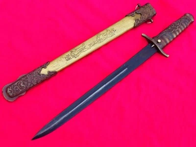 Espada Corta Militar Japonesa Marina Daga Ninja Tanto Hoja Latón Mango Funda Foto 1 de 4