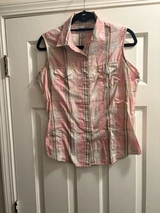 Wrangler Wrancher rosa kariertes Tanktop Hemd Perlen Druckknopf Damengröße Large - Bild 1 von 5