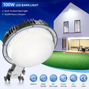 100W LED Yard Light Dusk to Dawn Floodlight,Outdoor Garden Wall Street Barn Lamp - Picture 1 of 8