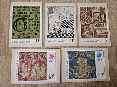 Post Office Cards 1976 First Day Stamps PHQ 18 William Caxton PHQ 19 Embroidery - Image 1 of 4
