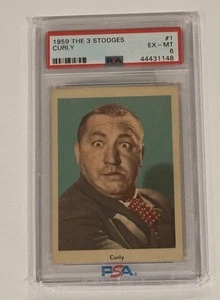 PSA 6 CURLY 1959 ( 3 ) Three Stooges Rare Old Iconic Card # 1 , Centered Comedy - Picture 1 of 7