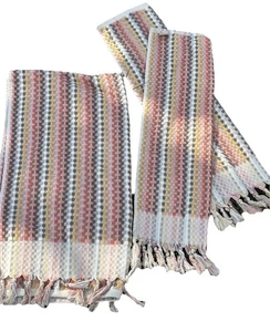 World Market (1) Bath Towel & 2 Hand Sculpted Multicolor Cotton Bottom Fringe - Picture 1 of 12