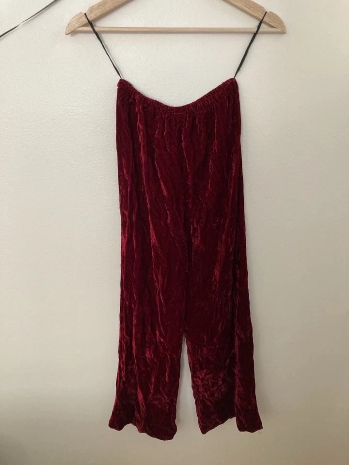 Шикарный красный бархат винтажный 1970-х женщин расклешенный брюки маленький XS появляются ручной работы - Изображение 1 из 4