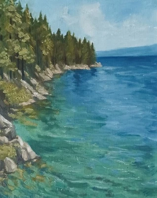 Pintura al óleo original impresionismo lago Tahoe verano 8"x10" Foto 1 de 4