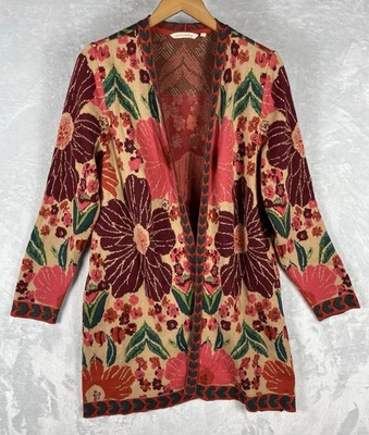 Soft Surroundings Allyson 1X Floral 100% Cotton Cardigan Boho Open Front Sweater - Image 1 of 4