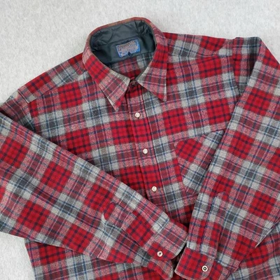 Camisa Pendleton De Colección Para Hombres XL Roja Gris Franela a Cuadros 100% Lana Hecha en EE. UU. AÑOS 70 Foto 1 de 4