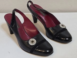 Brighton Black Leather Pump With Silver Accent Ladies Size 8.5 Made In Italy - Picture 1 of 11