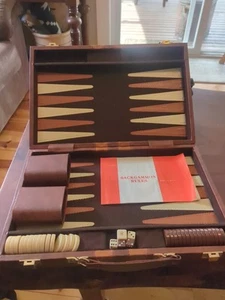 Vintage MCM Backgammon Brief Case Set With Rules Large 15" X 10" Pristine - Picture 1 of 8