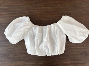 Nation Ltd Poplin Top Blouse Womens Small Cropped Bubble Puffy Sleeve White $158 - Picture 1 of 9
