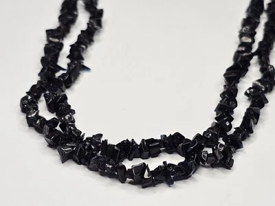 Vintage Blue Goldstone Chip Necklace 34" Sparkling Midnight Strand 30g - Image 1 of 4