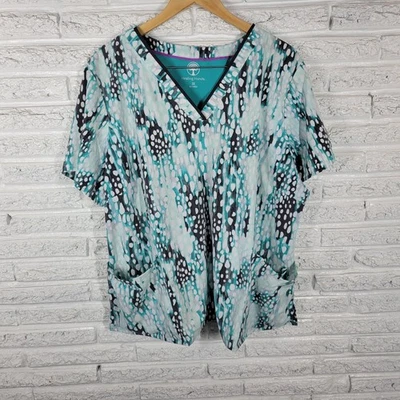 Healing Hands Unisex Scrub Top 3X Plus Blue Watercolor Poly Blend Pocket Medical - Image 1 of 4