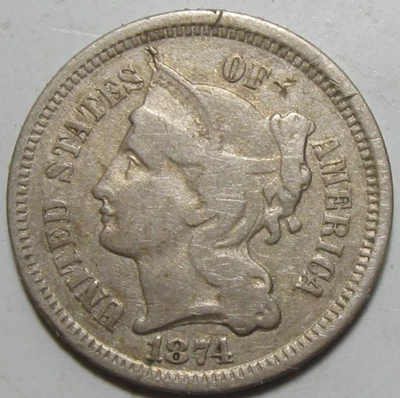 1874 3 Cent Nickel Type Coin - #11265-13 - Image 1 of 2