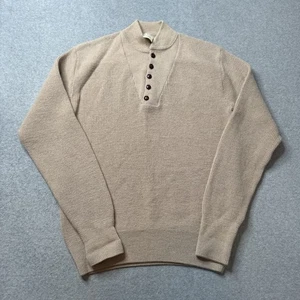 Vintage LL Bean Sweater Mens Medium Beige Wool Fisherman Made in USA 90s Adult - Picture 1 of 10