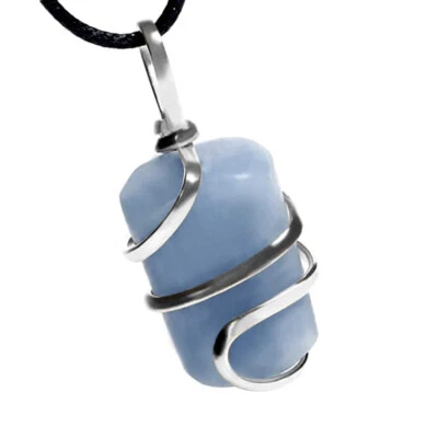 Blue Angelite Pendant Silver Wire Wrap Crystal Necklace HANDMADE Natural Gemston - Image 1 of 4