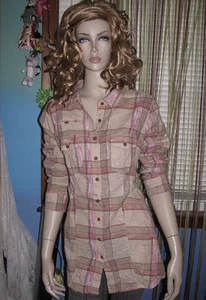 ¡NUEVO! CAMISA FREE PEOPLE Marrón Rosa LINO y Algodón a Cuadros a Cuadros L $138 Línea A - Imagen 1 de 12