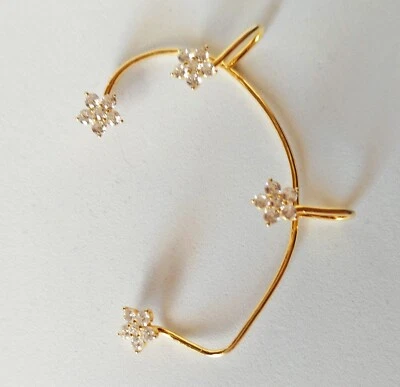 Mono Orecchino Ear Cuff donna in argento dorato 925 fiori con cristalli bianchi - Immagine 1 di 2