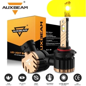 AUXBEAM 9005 HB3 LED Headlight Kit High Low Beam 3000K Yellow Bulbs HID Fanless - Picture 1 of 12