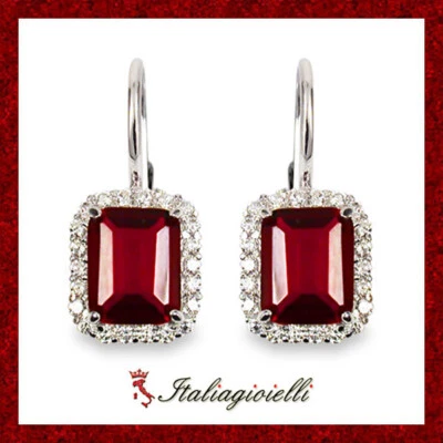 Sontuosi Orecchini tipo Rubino in Argento 925 Rodiato Oro Bianco - Immagine 1 di 4