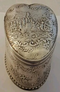 DUTCH NETHERLANDS Sterling Silver Cherub Romantic Themed Tea Caddy Box HEART - Picture 1 of 19