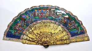 19C Chinese Lacquer Painted Fan Face & Box - Picture 1 of 14
