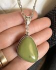 Lovely Green Serpentine 925 Sterling Silver Pendant Necklace 26 In