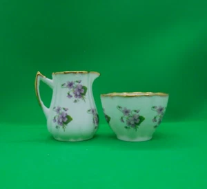 Elizabethan Bone China Mini Sugar & Creamer Set Violets & Brushed Gold - Picture 1 of 6