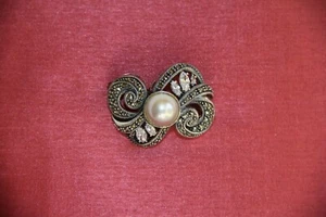 Judith Jack Sterling Silver Marcasite, Cubic Zirconia, Pearl Pin/Brooch - Picture 1 of 12