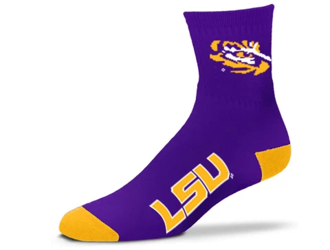 LSU Tigers Socks Quarter Length Large Size Mens 10-13 Shoe NEW! NCAA Cover