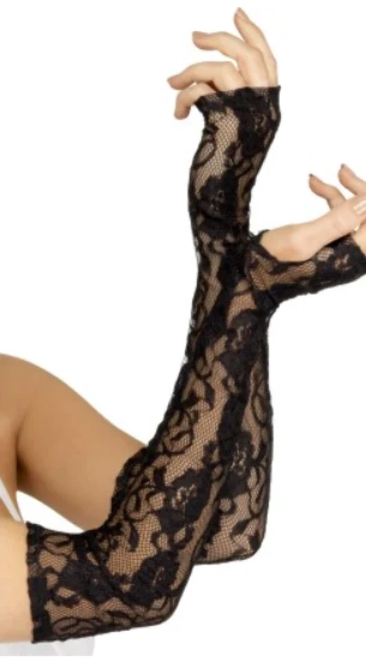 Ladies Long Elbow Length Lace Black Gloves Burlesque Fancy Dress Gothic Prop - Image 1 of 1