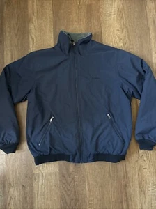 LL Bean Jacket Mens Large Fleece Lined Jacket Navy Full Zip Bomber Collared - Picture 1 of 12