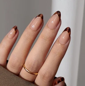Press On Nails Short Almond - Winter French Tip Press On Nails, Soft Gel Fake... - Picture 1 of 3