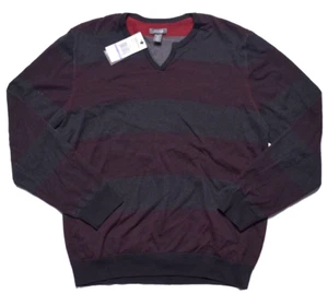 Kenneth Cole Mens Sweater Comfort Cotton V Neck LS Burgundy Charcoal 2XL - Picture 1 of 6