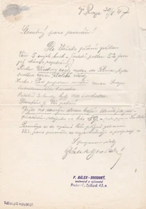 FILIP BALEK-BRODSKY Czech Actor - autographed letter, 51 films 1925-1942 - Picture 1 of 1