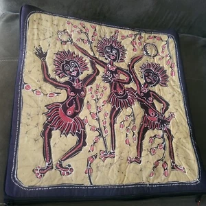 Decor Pillow Cover Pair 16x16 African Tribal Island Dancers Quilted Zipper - Picture 1 of 4