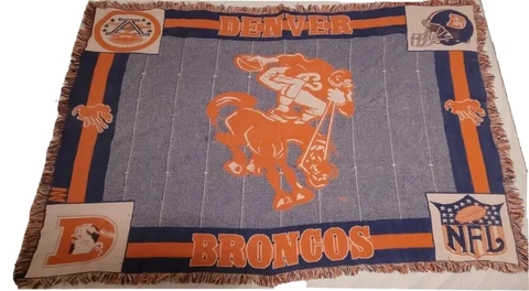 Vintage Denver Broncos Tapestry Throw Blanket NFL Football AFC 63x40" Cover