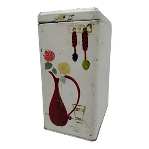 Vintage Ransburg Hand Painted Kitchen Tin Canister~MCM Flower Vase~9”~Hinged Lid - Picture 1 of 15