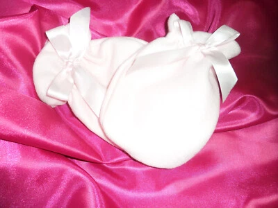 KIMBERLYSECRET ADULT BABY SISSY SOFT WHITE FLEECE MITTENS SATIN LINED AND BOWS