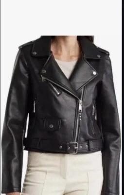 Chaqueta de moto de cuero sintético Rebecca Minkoff nueva con etiquetas talla grande negra $248 Foto 1 de 4