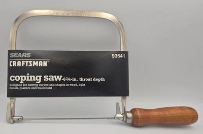 Vintage Sears Craftsman Wood Handle Coping Saw 93541 – 6-3/4" Throat – USA – New - Image 1 of 2