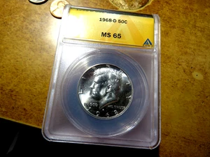 Gem Brilliant Uncirculated ANACS MS65 1968-D Silver Kennedy Half Dollars D13 - Picture 1 of 2