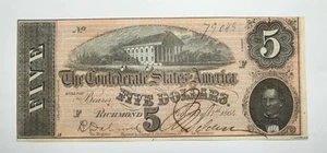 1864 $5 Confederate States of America Note T69 UNC - Picture 1 of 2