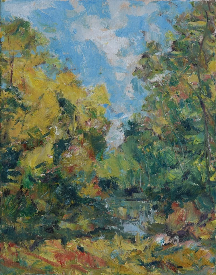 Arte Original Pintura al Óleo RM Mortensen "Colores de la Mañana" Naturaleza Paisaje Árboles Foto 1 de 1