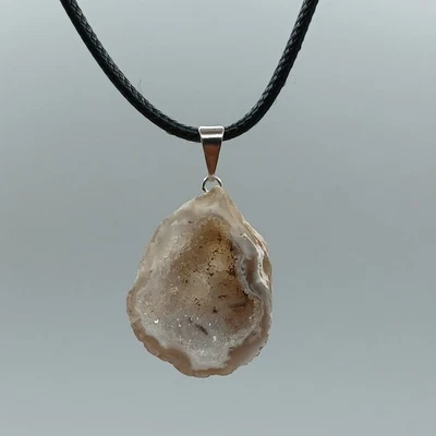 Natural Oco Half Geode Druzy White Quartz - Brazil Silver Plated Bail Pendant - Image 1 of 4