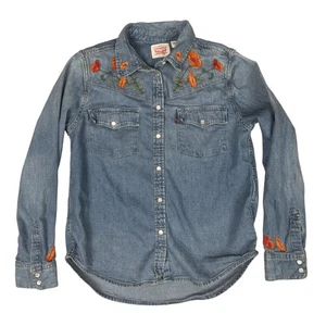 Levi's Western Shirt Womens Small Denim Pearl Snap Embroidered PC9 39475-0002 - Picture 1 of 21