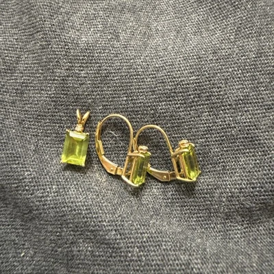 10K Gold Peridot w/Diamond accent-Pendant + Earrings – Matching 3-Piece Set - Image 1 of 4