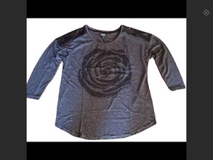 NWT $60 NEW Silver Jeans Black Melange Burn Out Tee T-Shirt 0X - Picture 1 of 9