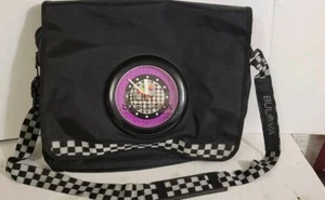Vintage Bulova Buly Vinyl Messenger Bag w/ clock & Checker Strap - Picture 1 of 9