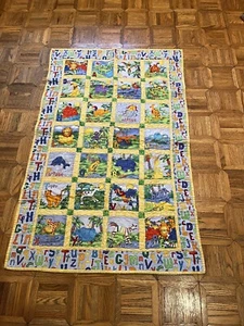 Baby Blanket Crib Quilt Alphabet Animals Safari Bright Bold Colors Double Sided - Picture 1 of 11