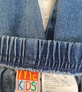 VINTAGE McKiDS GIRLS SIZE 5 100% COTTON PULL ON JEANS WITH GINGHAM FLORAL CUFFS - Picture 1 of 8