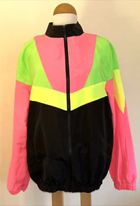 Vtg Super Massive - Men’s Retro Neon Colorblock Windbreaker Jacket - Size Large - Picture 1 of 4